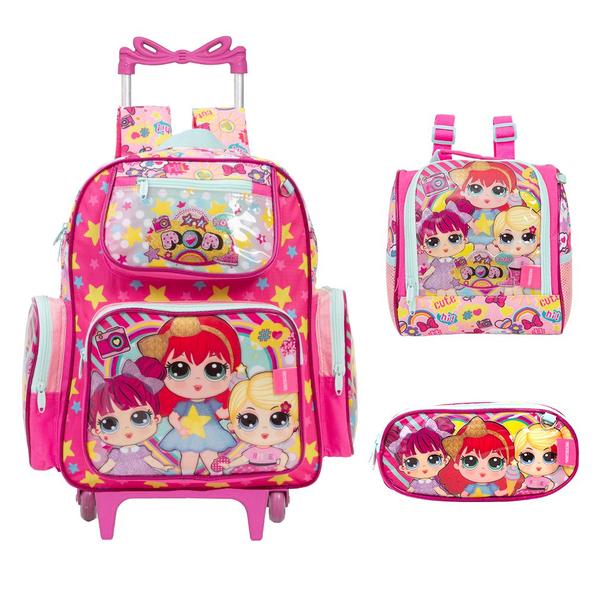 Imagem de Kit Bolsa Mochila Infantil Feminina Lol Carrinho Passeio