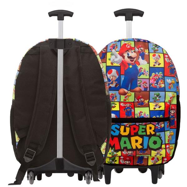 Imagem de Kit Bolsa Mochila Infantil Masculina Mario Rodinhas Passeio