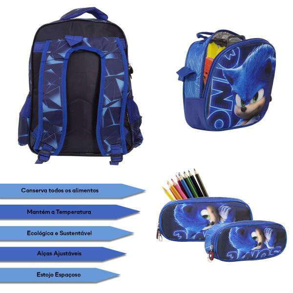 Imagem de Kit Bolsa Mochila Infantil Menino Sonic 3 Peças Passeio