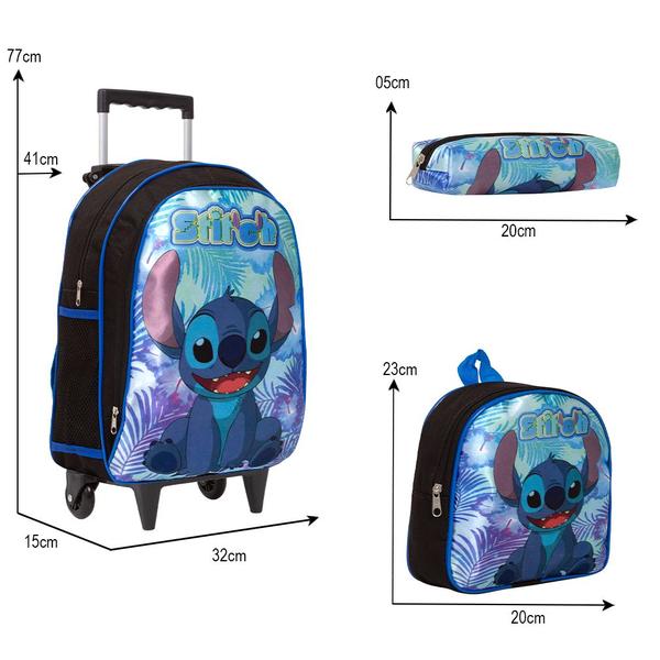 Imagem de Kit Bolsa Mochila Infantil Rodinha Stitch Escolar Passeio