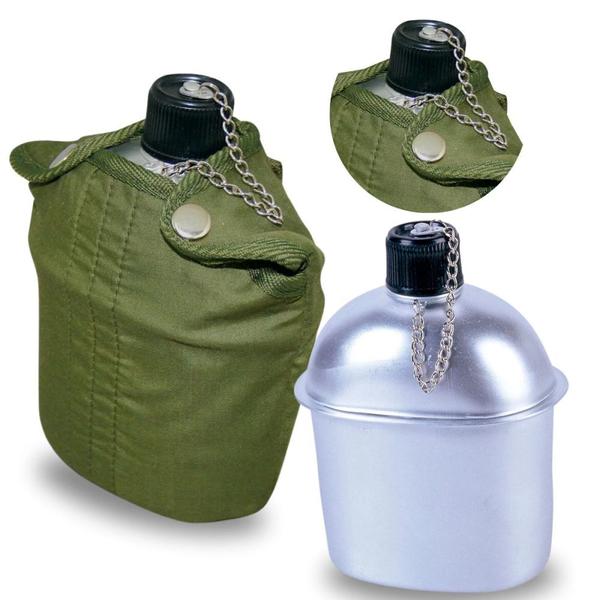 Imagem de Kit Bolsa para Caminhada Cinza Ioio Ntk + Cantil de Aluminio Nautika 900 Ml Verde Militar Camping