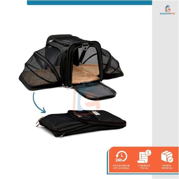 Imagem de Kit Bolsa Pet Expansível Transporte Preto E Comedouro