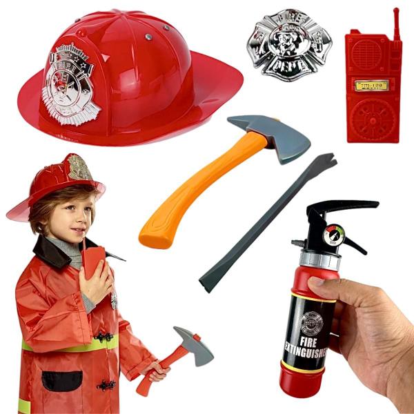 Imagem de Kit Bombeiro resgate Infantil Brinquedo capacete Acessórios