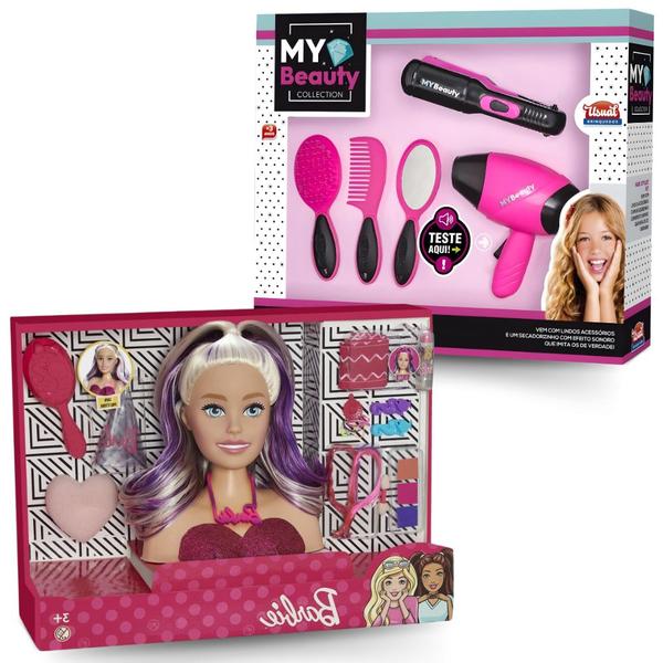 Imagem de Kit Boneca Barbie Busto Para Pentear + Kit Salão De Beleza