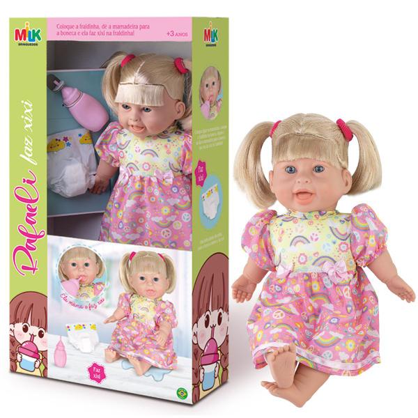 Kit Boneca Bebê Faz Xixi + Fralda Mamadeira Berço e Carrinho - Milk Brinquedo Imagem de Kit Boneca Bebê Faz Xixi + Fralda Mamadeira Berço e Carrinho