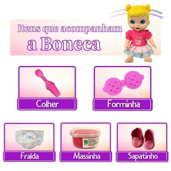 Imagem de kit Boneca e Boneco Baby Comidinha Alive  Come e Faz Caquinha Com Acessórios e massinha brinquedos