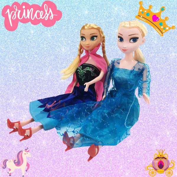 Imagem de Kit Boneca Frozen Anna e Elsa 30cm Brinquedo Menina Musical Com Acessórios