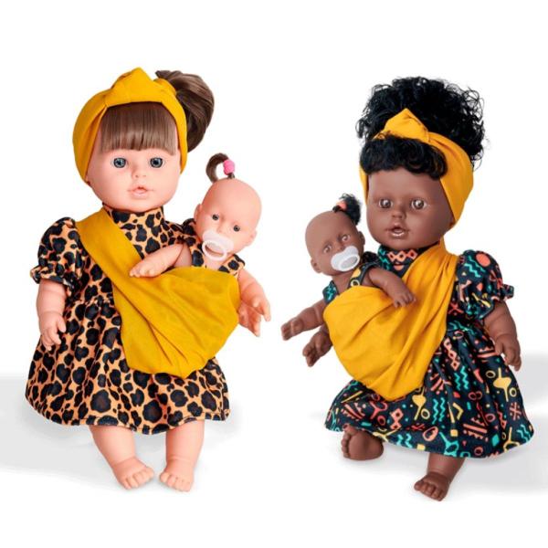 Kit Boneca Mãe e Filha Negra e Branca Africana 40cm Ayana - Adijomar Imagem de Kit Boneca Mãe e Filha Negra e Branca Africana 40cm Ayana