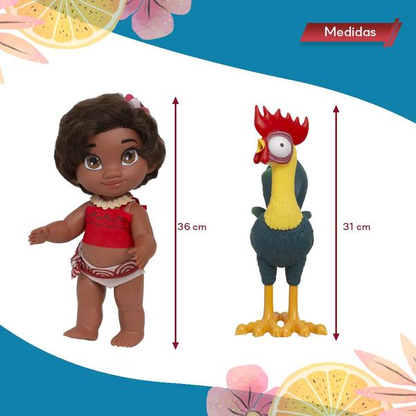 Imagem de Kit Boneca Moana Linda 36cm + Galo Hei Hei 31cm Pode Molhar