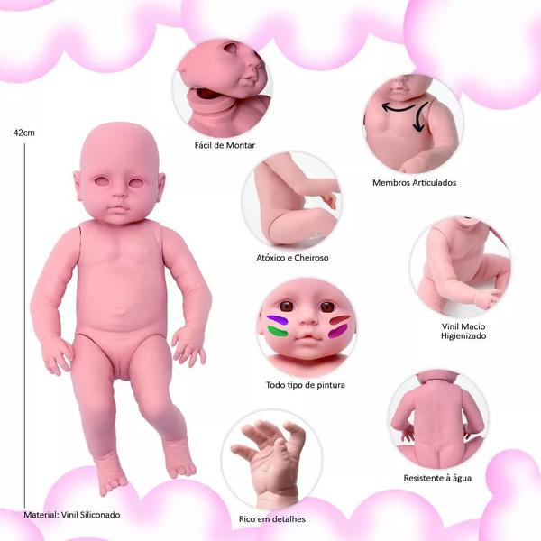 Imagem de Kit Boneca Reborn Molde Com Torso Translúcido Soft e Olhos