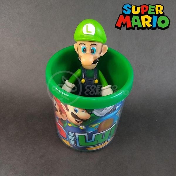 Imagem de Kit Boneco Luigi Articulado Super Mario 13Cm + Caneca 350Ml