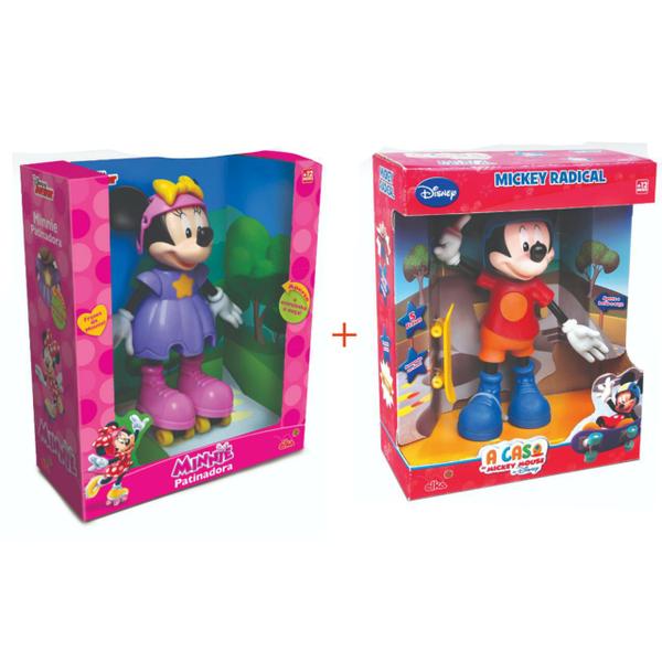 Imagem de Kit bonecos mickey radical+minnie patinadora musicais - disney