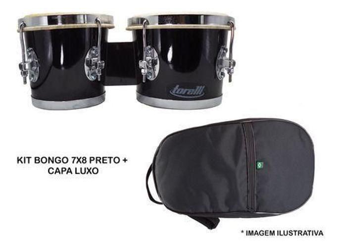 Imagem de Kit Bongo Torelli 7X8 Preto Tb011 + Capa Luxo