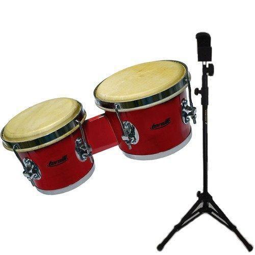 Imagem de Kit Bongô Vermelho Torelli Tb010 6X7 Com Pedestal E Capa