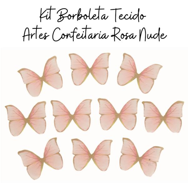 Imagem de Kit Borboleta Tecido Artes Confeitaria Rosa Nude 10 Unidades