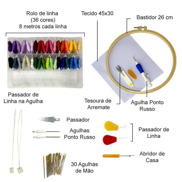 Kit bordado iniciante ponto cruz com bastidores bambu para bordar manual meadas tecidos - ADB Imagem de Kit bordado iniciante ponto cruz com bastidores bambu para bordar manual meadas tecidos