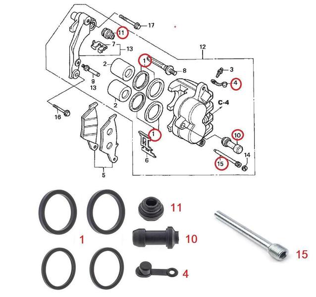 Imagem de Kit Borracha Reparo Pinça Freio + 1 Parafuso Nx 400 Falcon