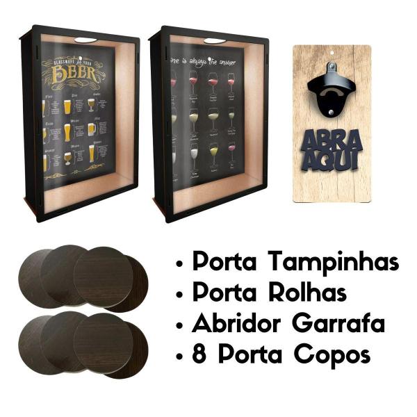 Imagem de Kit Boteco Porta Rolhas, Porta Tampinhas, Abridor, Portacopo