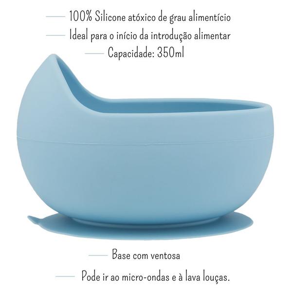 Imagem de Kit Bowl Com Ventosa Talheres Em Silicone E Bambu Azul Buba