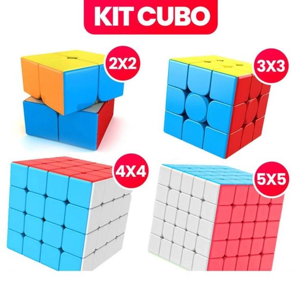 Imagem de Kit Box 4 Cubo Mágico 2x2 3x3 4x4 5x5 Profissional Speed Cor da estrutura Colorido