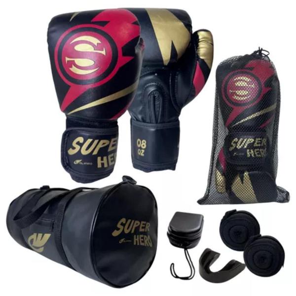 Imagem de Kit Boxe Infantil Luva+bolsa+bandagem+bucal+case Olimpo