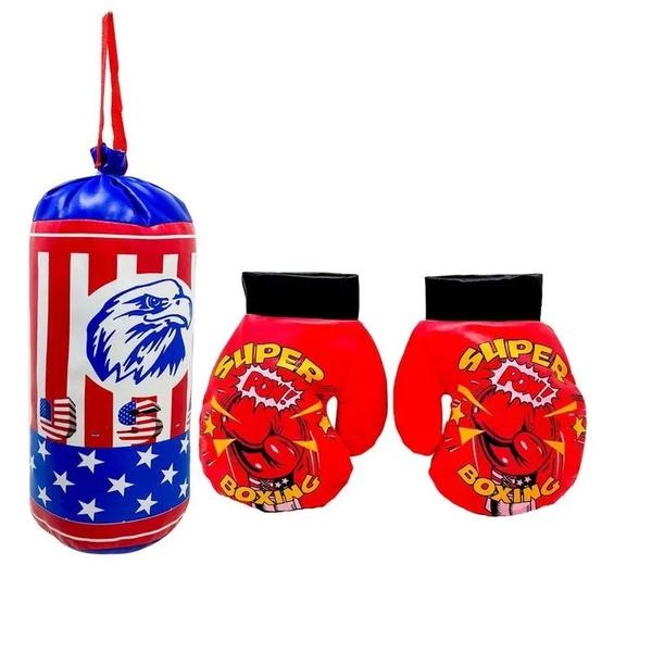 Imagem de Kit Boxe Infantil USA Gavião Com Mini Saco de Pancada + Par De Luvas - Wellkids