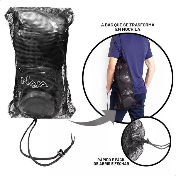 Kit Boxe Muay Thai Naja Black Line + Luva + Bandagem + Bucal Imagem de Kit Boxe Muay Thai Naja Black Line + Luva + Bandagem + Bucal