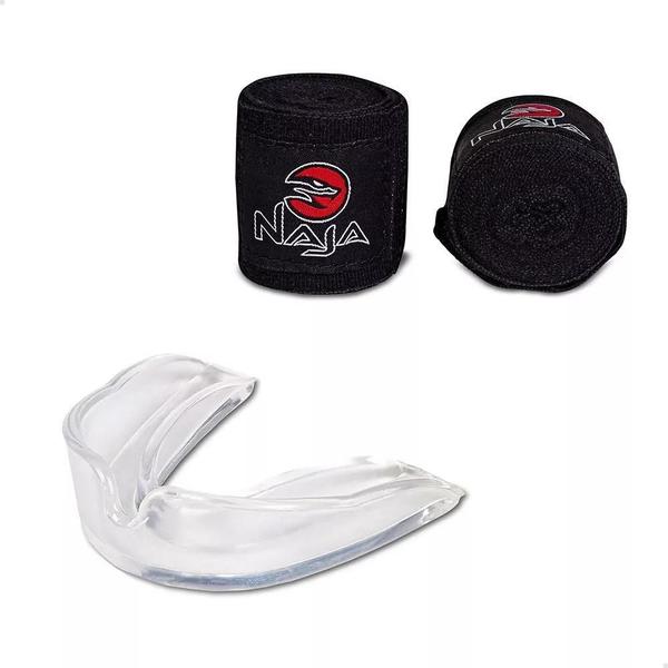 Kit Boxe Muay Thai Naja Black Line + Luva + Bandagem + Bucal Imagem de Kit Boxe Muay Thai Naja Black Line + Luva + Bandagem + Bucal