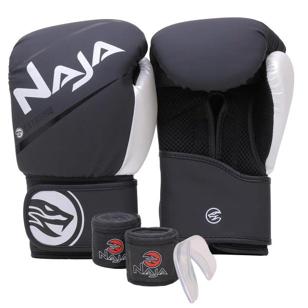 Imagem de Kit Boxe Naja Extreme: Luva + Bandagem + Bucal - Branca