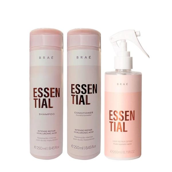 Imagem de Kit Braé Essential Shampoo 250ml + Condicionador 250ml + Fluído Reparador 260ml