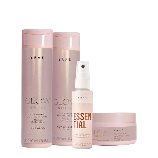 Kit Braé Glow Shine Shampoo Condicionador Máscara e Mini Essential (4 produtos) Kit Braé Glow Shine Shampoo Condicionador Máscara e Mini Essential (4 produtos)