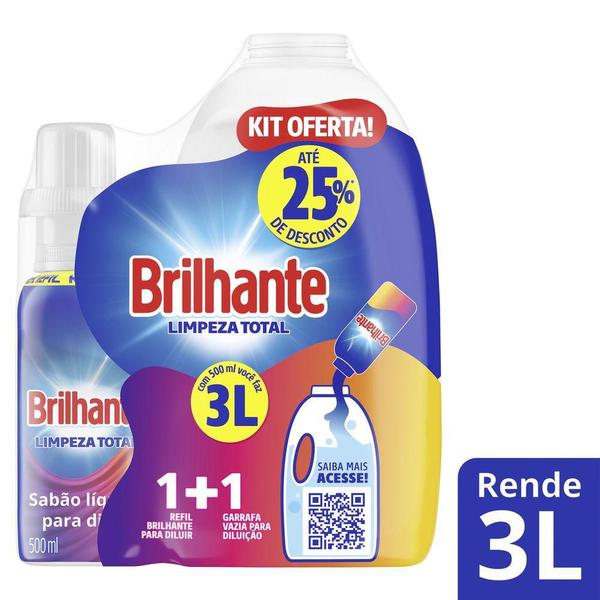 Imagem de Kit Brilhante Garrafa para Diluição + Lava Roupas para Diluir Limpeza Total 500ml