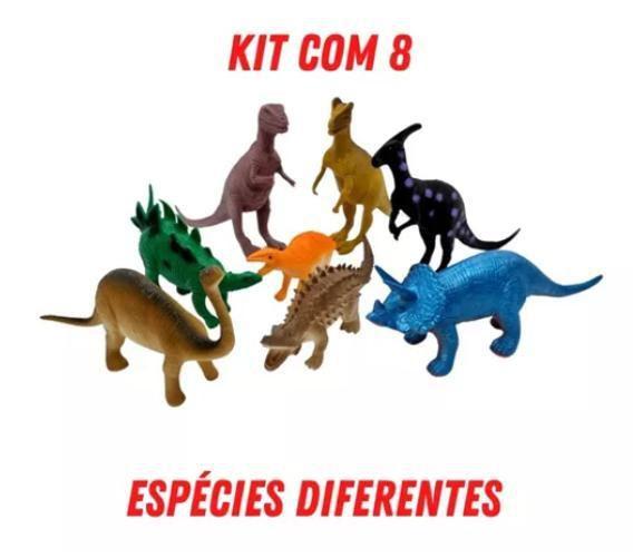 Imagem de Kit Brinquedo Coleção Dinossauro Borracha 8 Peças Diferentes