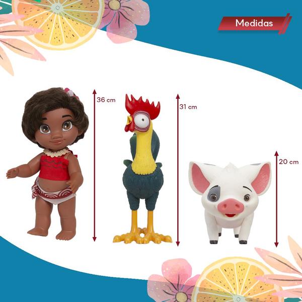 Imagem de Kit Brinquedo Coleção Moana Pua Hei Hei Disney Pode Molhar