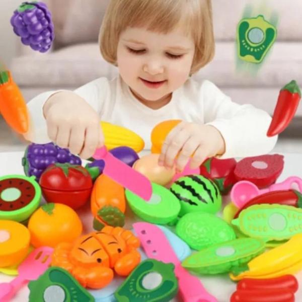 Imagem de kit Brinquedo Cortar Frutas e Legumes Com tiras autocolantes Cozinha