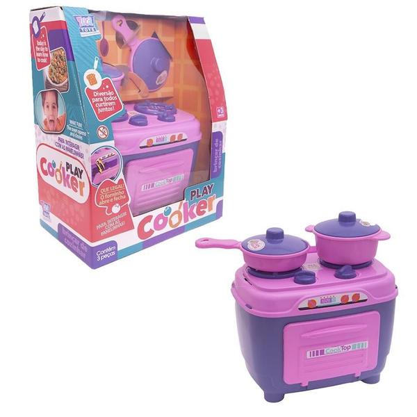 Imagem de Kit Brinquedo Cozinha Menina Rosa Fogão Mercado Café 29Pç