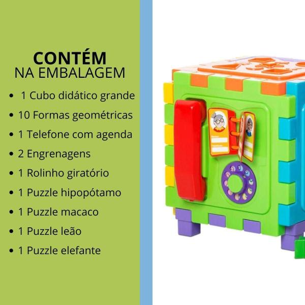 Imagem de Kit Brinquedo Cubo Didático Grande + Girafa Peças De Encaixe