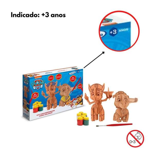 Imagem de Kit Brinquedo de Montar Cachorrinhos de Madeira para Colorir Patrulha Canina Com Pincel e 6 Tintas X