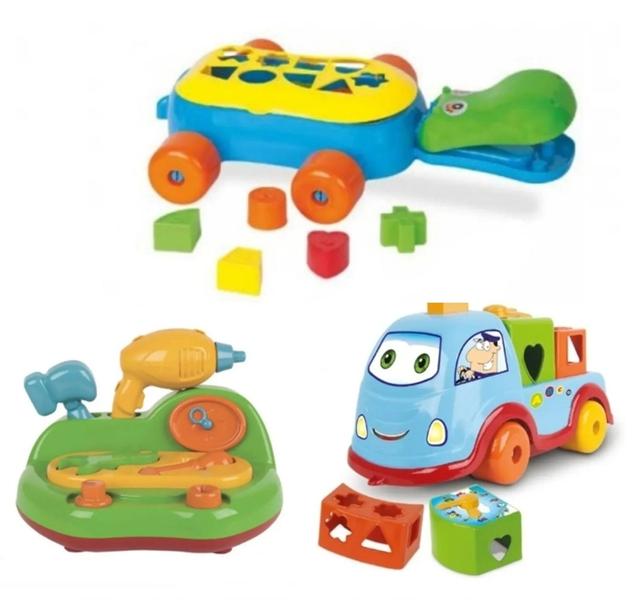 Imagem de Kit Brinquedo Didático Educativo Infantil Encaixe  Para Bebê 1 Ano 2 Anos