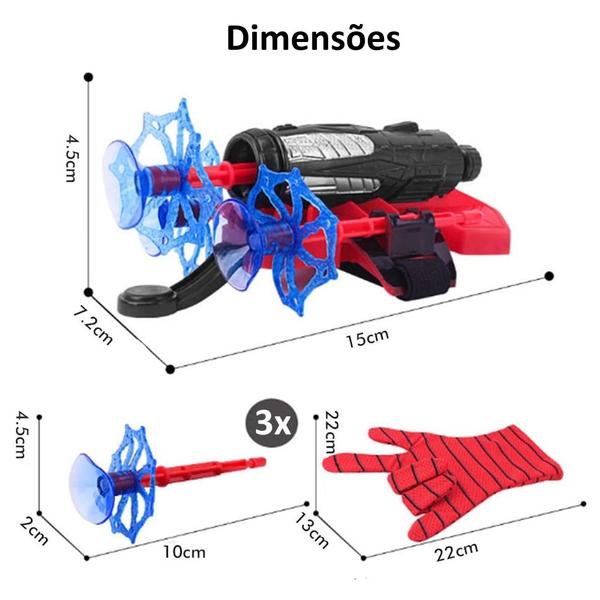 Imagem de Kit Brinquedo do Aranha Luva Lança Ventosa com Máscara Teia Vermelha