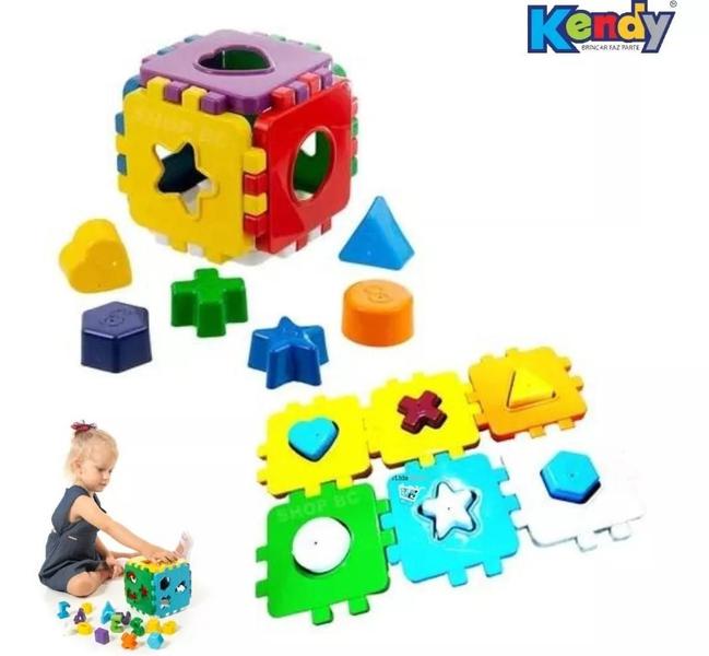 Imagem de Kit Brinquedo Educativo Didatico Bola e Cubo Encaixe Bebe Infantil Colorido Sensorial Montessori