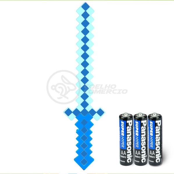 Imagem de Kit Brinquedo Espada Pixel Ninja 58cm Diamante com Som e Luz + 3 Pilhas AA - Azul 56