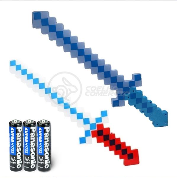 Imagem de Kit Brinquedo Espada Pixel Ninja 58cm Diamante com Som e Luz + 3 Pilhas AA - Azul 63