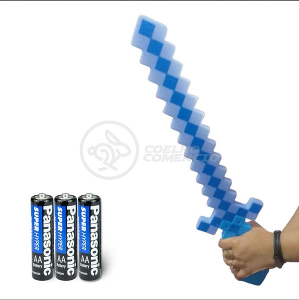 Imagem de Kit Brinquedo Espada Pixel Ninja 58cm Diamante com Som e Luz + 3 Pilhas AA - Azul 66