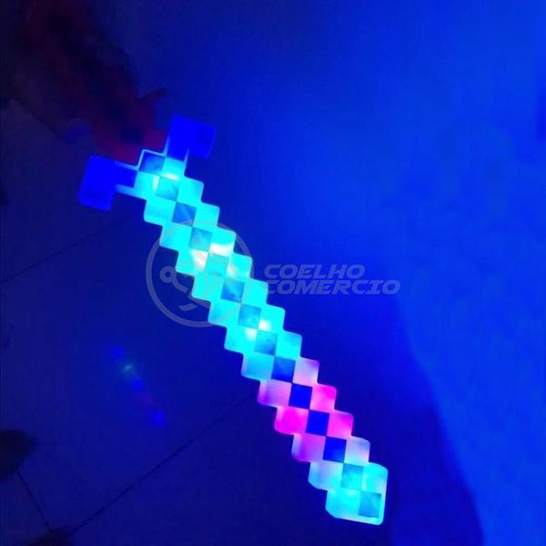 Imagem de Kit Brinquedo Espada Pixel Ninja 58cm Diamante com Som e Luz + 3 Pilhas AA - Azul