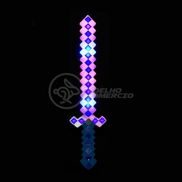 Imagem de Kit Brinquedo Espada Pixel Ninja 58cm Diamante com Som e Luz + 3 Pilhas AA - Azul