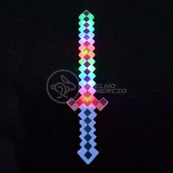 Imagem de Kit Brinquedo Espada Pixel Ninja 58cm Diamante com Som e Luz + 3 Pilhas AA - Azul