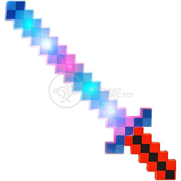 Imagem de Kit Brinquedo Espada Pixel Ninja 58cm Diamante com Som e Luz + 3 Pilhas AA - Vermelho 10