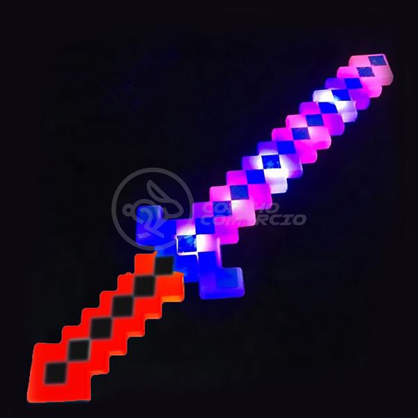 Imagem de Kit Brinquedo Espada Pixel Ninja 58cm Diamante com Som e Luz + 3 Pilhas AA - Vermelho 29