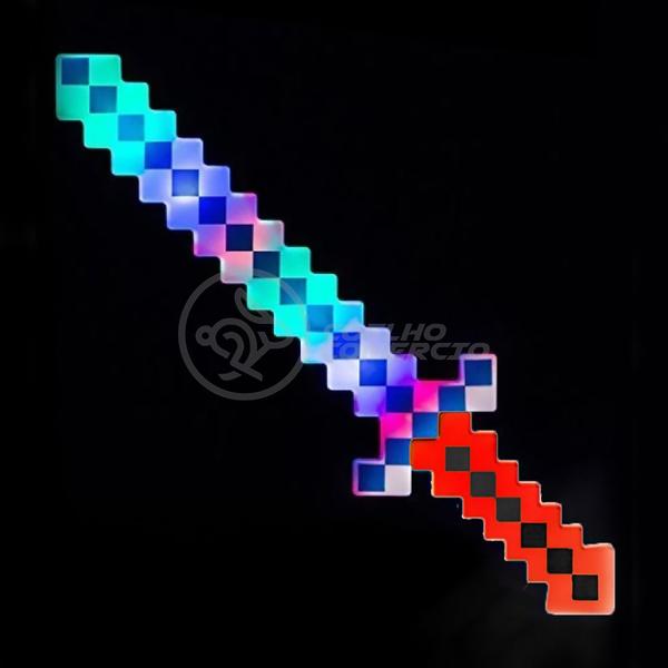 Imagem de Kit Brinquedo Espada Pixel Ninja 58cm Diamante com Som e Luz + 3 Pilhas AA - Vermelho 33